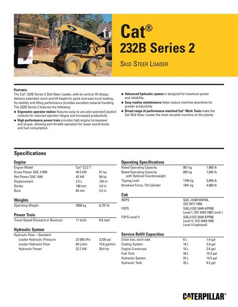 232 cat skid steer specs|caterpillar 232b skid steer specs.